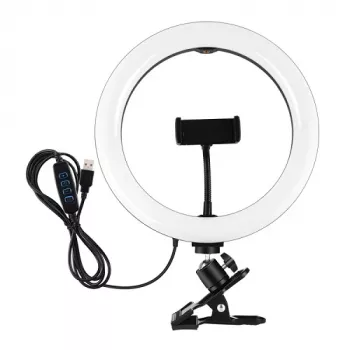 Lampa pierścieniowa LED 26cm z uchwytem na telefon i zaciskiem, USB