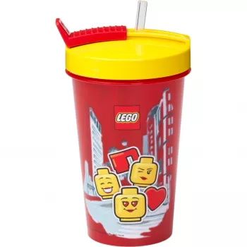 Kubek ze słomką Room Copenhagen LEGO Iconic Girl jaskrawoczerwony 500 ml (czerwony/żółty)