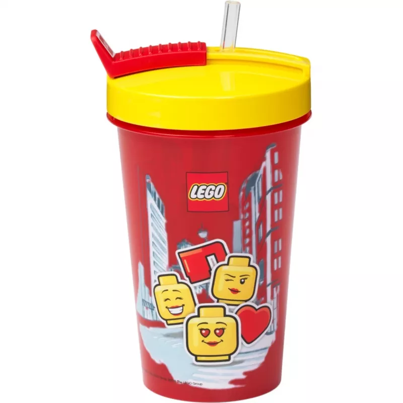 Kubek ze słomką Room Copenhagen LEGO Iconic Girl jaskrawoczerwony 500 ml (czerwony/żółty)