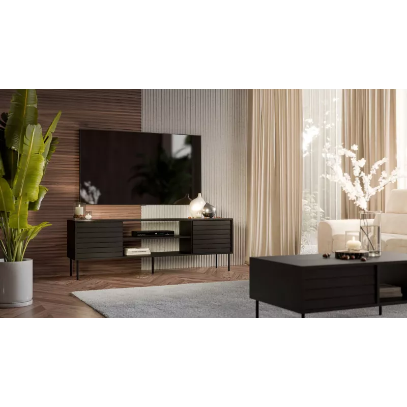 Szafka TV cama meble CORTINA EF 180×40×60 cm, czarna, blat z płyty wiórowej, czarna rama
