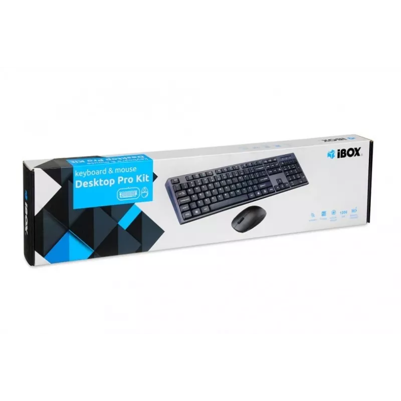 IBOX Desktop Kit Pro bezprzewodowa klawiatura i mysz, QWERTY pełnowymiarowa 104 klawisze, 2.4 GHz, 1200 DPI, czarna