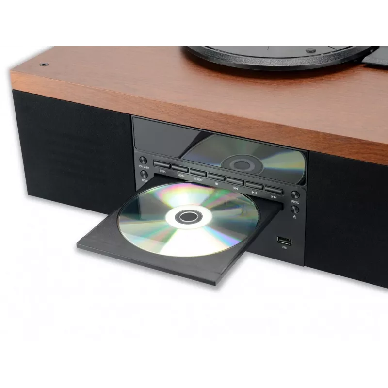 Gramofon AKAI ATT-14BT z Bluetooth, napędem paskowym, wbudowanym przedwzmacniaczem gramofonowym, wyjściem USB