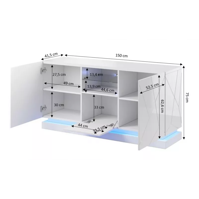 QIU 2D1K komoda 150x41.5x75 cm połysk biały/połysk biały