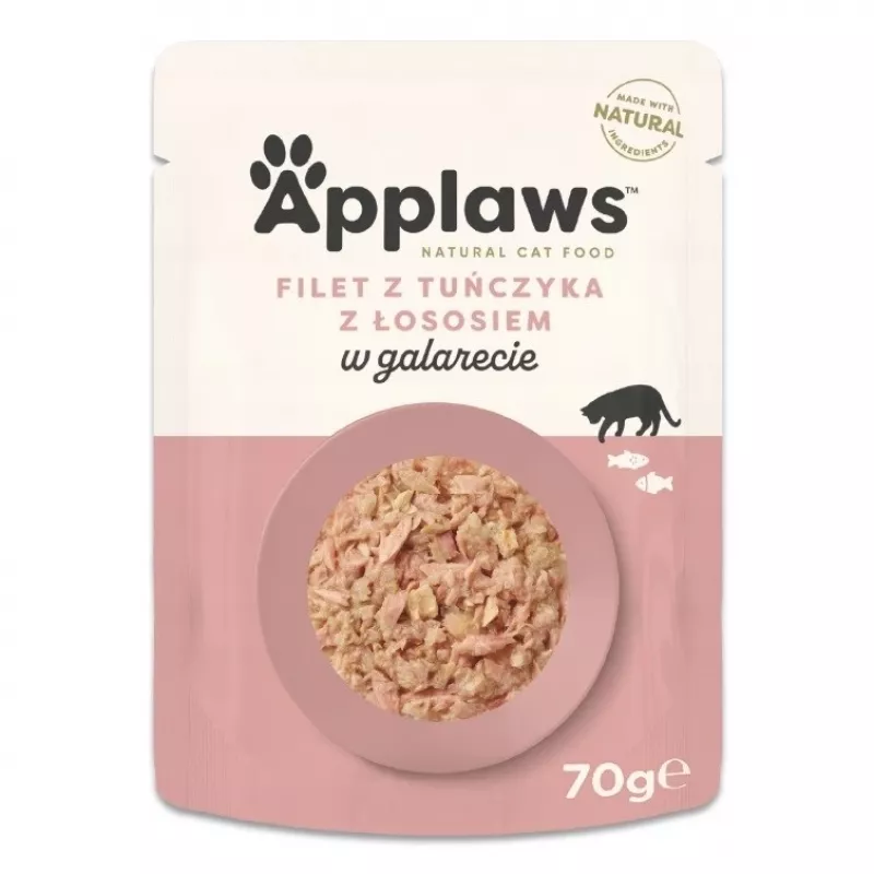 Mokra karma dla kotów Applaws Tuńczyk i Łosoś w galaretce 70 g saszetka — dorosłe, 13% białka, 82% wilgotności