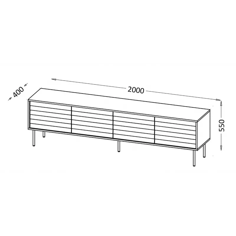 Szafka RTV cama meble CORTINA 4D 200x40x55 cm, blat czarny, fronty orzechowe