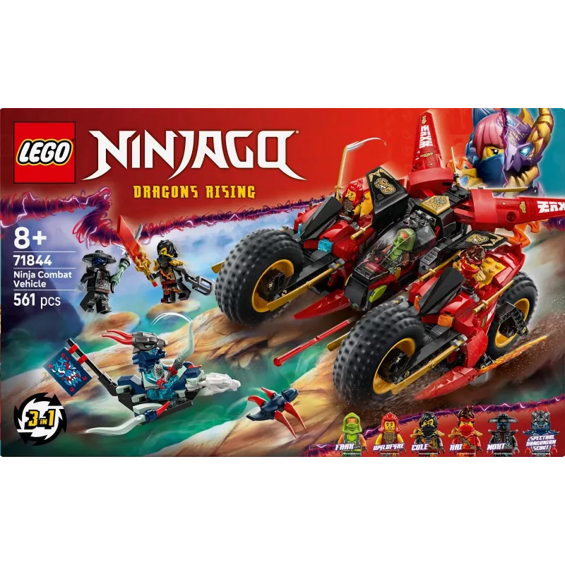 Zestaw LEGO Ninja Combat Vehicle 71844 — NINJAGO, 561 elementów, 6 minifigurek, ruchome części, 140×240×220 mm