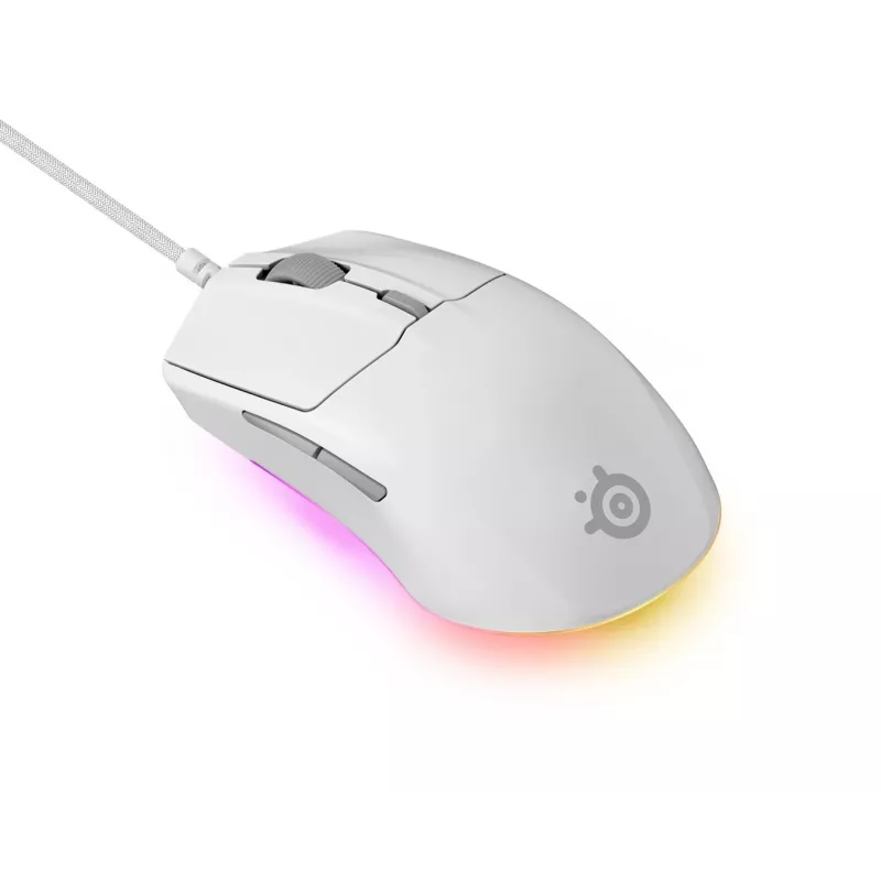 Mysz gamingowa STEELSERIES Rival 3 Gen 2 — optyczna, 8500 DPI, przewodowa USB Type-A, dla praworęcznych, biała, 77 g