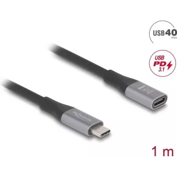 Delock - Przedłużacz USB - 24 pin USB-C (M) na 24 pin USB-C (Ż) - USB 2.0 / USB 3.2 / USB4 / Thunderbolt 3 5 A - 1,0 m - Czarny, Szary (81201)