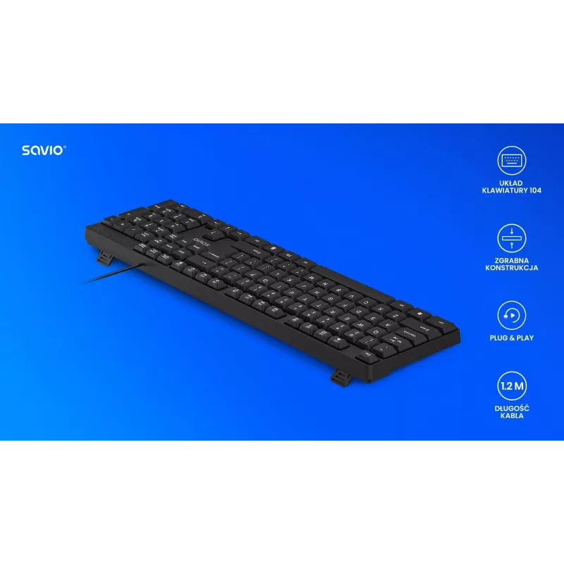 Klawiatura Savio KB-01 do domu/biura USB QWERTY US English Czarna