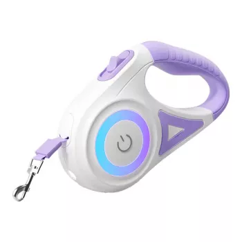 Automatyczna smycz Rojeco Dog Automatic Leash LED 5 m — fioletowa, zwijana z diodą LED