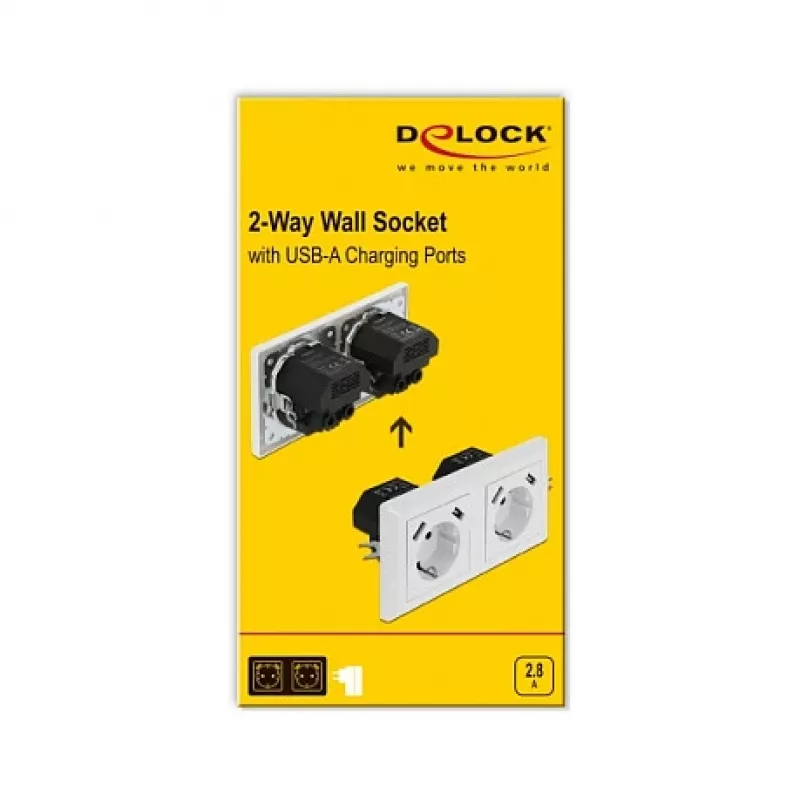 Gniazdko ścienne DeLOCK 2-krotne z 4 portami USB 2 x 2,8 A