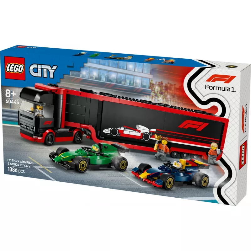 LEGO CITY 60445 F1 - Ciężarówka z bolidami RB20 i AMR24 F1