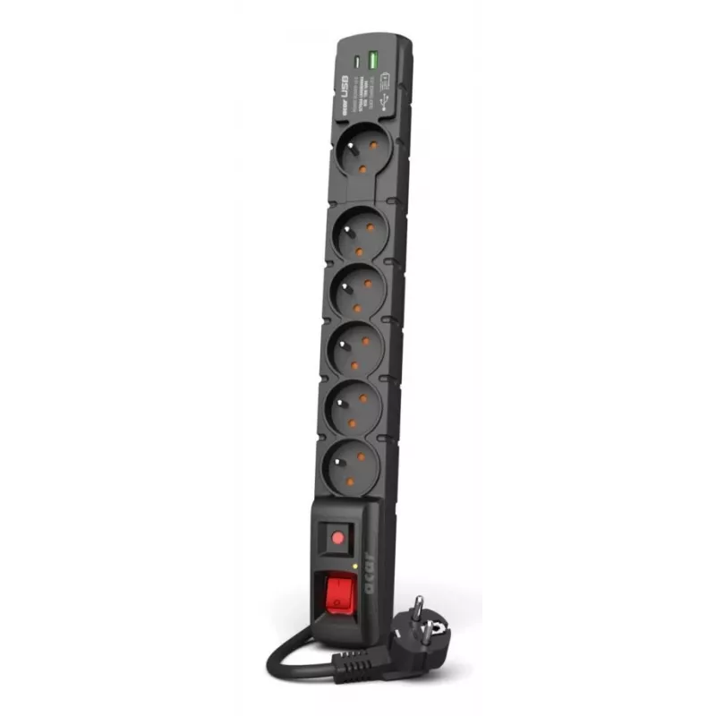 Listwa przeciwprzepięciowa ACAR W2436 Czarna 6 gniazd AC 230V 1.5m