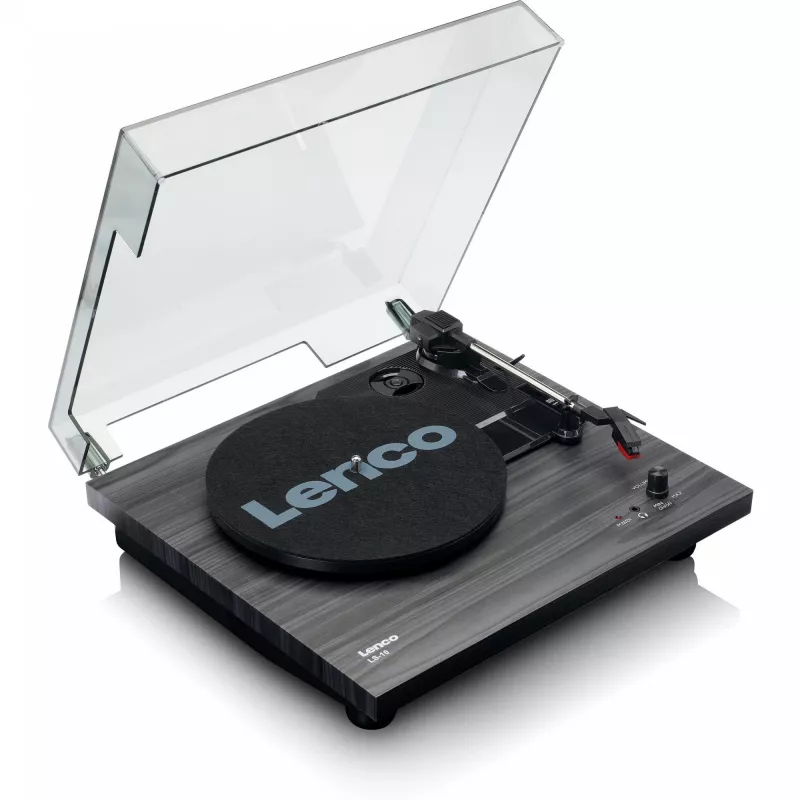 Gramofon audio z napędem paskowym Lenco LS-10 Czarny z wbudowanymi głośnikami, 33/45 obr./min, wyjście RCA, gniazdo słuchawkowe
