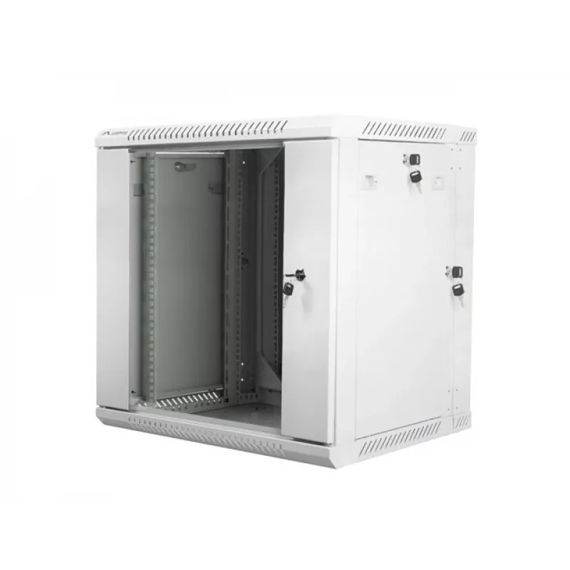 DWUCZĘŚCIOWA SZAFKA RACK DO MONTAŻU NA ŚCIANIE 19 inch 12U 600X600 SZARA LANBERG (PŁASKI PAKIET)