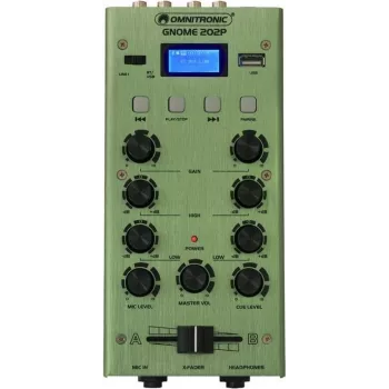 Mini mikser Omnitronic GNOME-202P — 2-kanałowy kompaktowy mikser audio, zielony