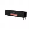 Szafka pod TV Cama Meble LUCCA 180x40x59 cm, czarny blat i rama, płyta wiórowa, z kominkiem czarnym