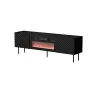 Szafka pod TV Cama Meble LUCCA 180x40x59 cm, czarny blat i rama, płyta wiórowa, z kominkiem czarnym