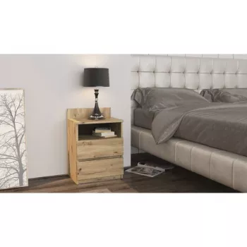 Szafka nocna top e shop M1 ARTISAN, wykończenie dąb, 2 szuflady, 400×320×590 mm