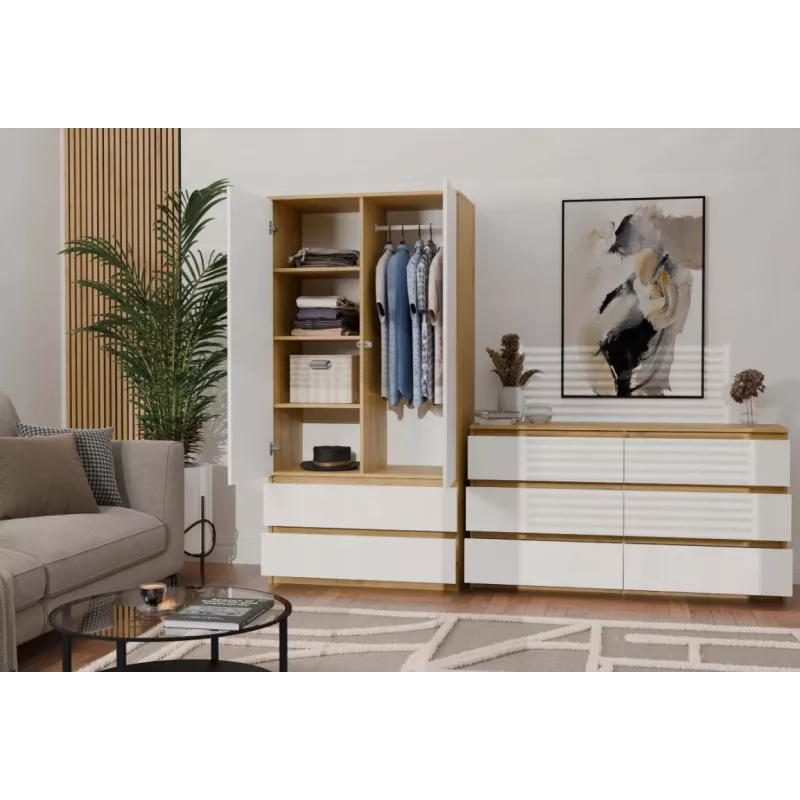 Komoda 6-szufladowa 120 cm Top E Shop Malwa — Dąb rzemieślniczy / Biały, Płyta wiórowa