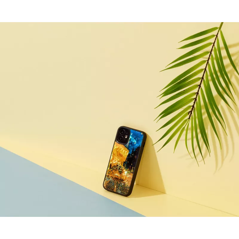 Etui ochronne iKins do Apple iPhone 12 mini — czarny wzór 'Cafe Terrace'