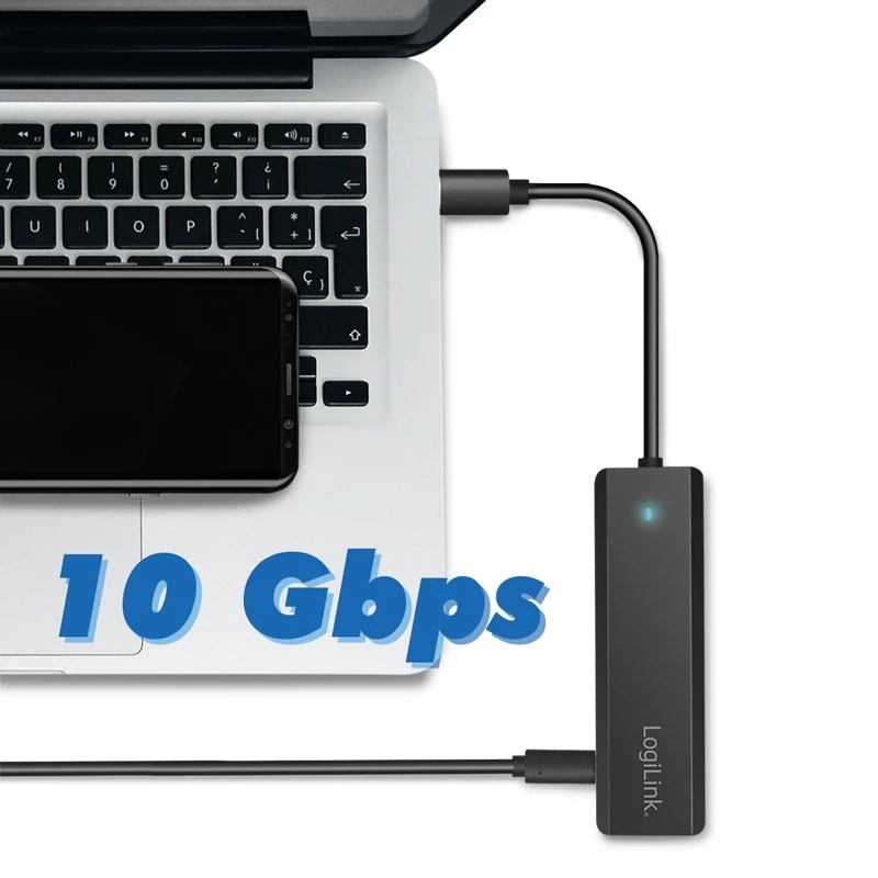 Hub USB-C, 4-porty 2x USB-A, 2x USB-C, Czarny