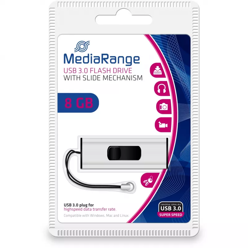MediaRange SuperSpeed - Pendrive USB - 8GB - USB3.0 - Czarno/Srebrny (MR914)