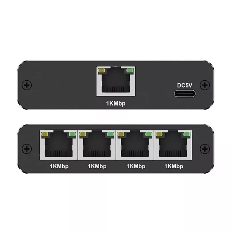 Ethernet mini switch QOLTEC 52293 1x4 RJ45, 1-wejście 4-wyjścia niezarządzalny rozdzielacz sieciowy