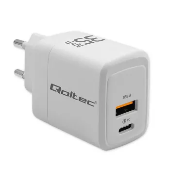 Ładowarka QOLTEC 51824 GaN 35W USB-C PD i USB QC 3.0, 5–20V, 1x USB-C, 1x USB-A