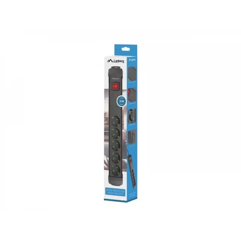 Lanberg SP1-05F-0300-BK przedłużacz zasilania 3 M 5 gniazd AC wewnątrz Czarny