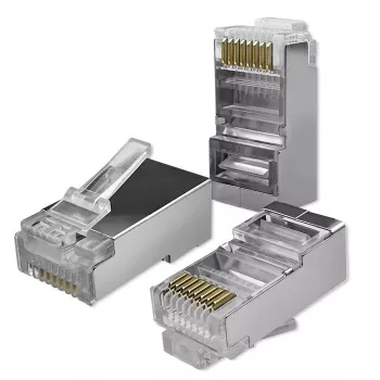 Modularne złącze RJ45 QOLTEC 54554 CAT5e FTP, 100 szt., srebrny, tworzywo sztuczne, 11×22×18 mm