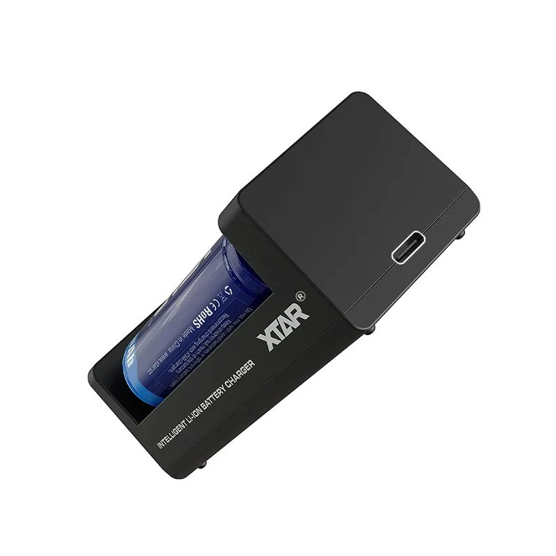 XTAR dwuslotowa ładowarka Li-ion do ogniw 18650, wejście USB-C, 2 sloty, czarna, wskaźniki LED