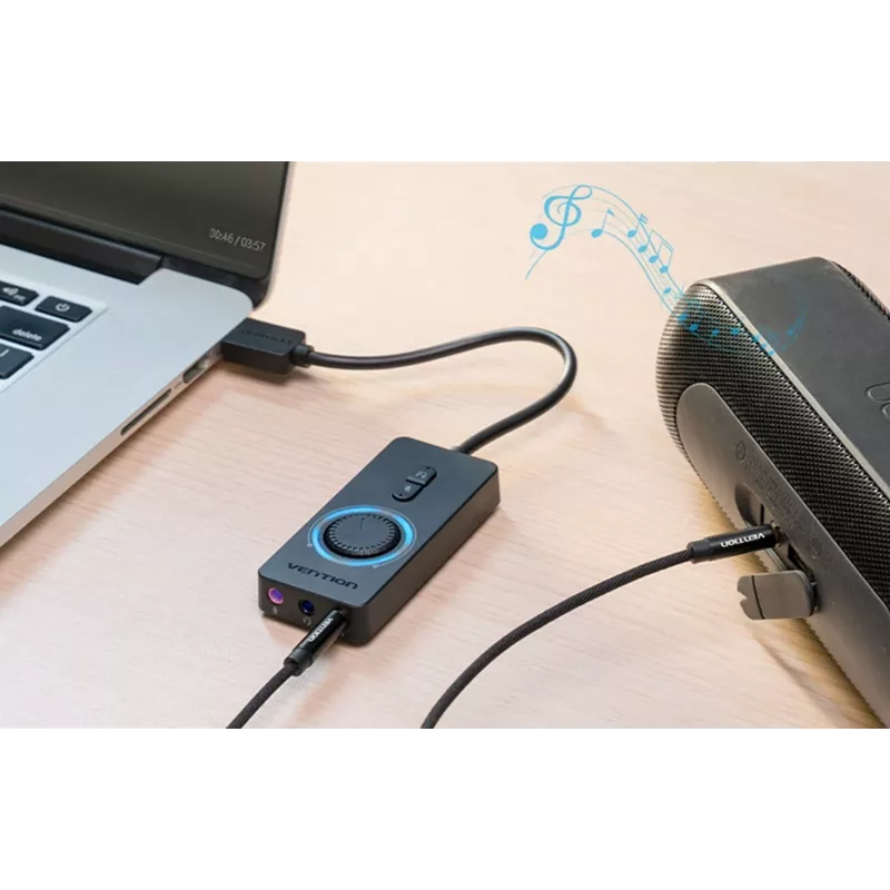 Zewnętrzna karta dźwiękowa USB 2.0 Vention CDRBF — 16-bitowa, 44,1–48 kHz, zasilana przez USB, kabel 1 m, wejście/wyjście liniowe