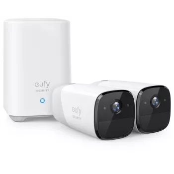 Eufy Security, eufyCam 2 Pro Bezprzewodowy System Kamer Bezpieczeństwa, Żywotność Baterii 365 Dni, Kompatybilność z HomeKit, Rozdzielczość 2K, Wodoszczelność IP67, Noktowizja, Zestaw 2 Kamer, Bez Opłat Miesięcznych