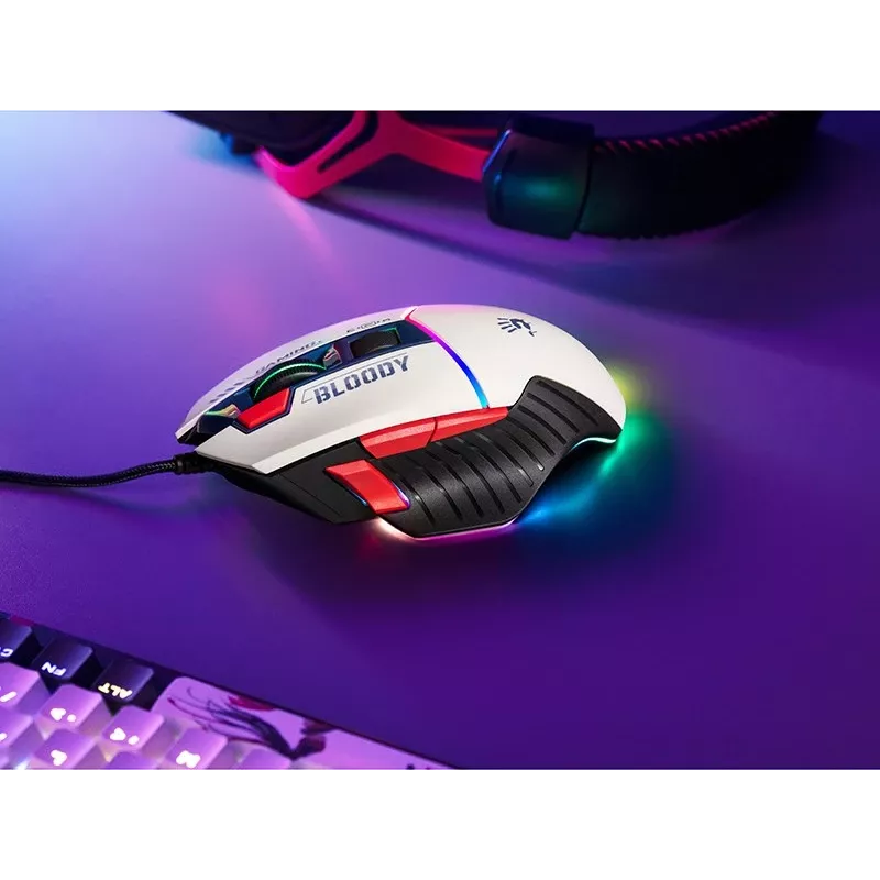 Mysz gamingowa A4Tech Bloody W95Max USB — praworęczna, biała, 12000 DPI, 1 ms, 250 ips, 125/2000 Hz