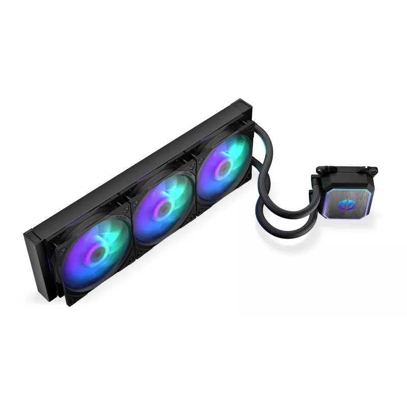 Chłodzenie cieczą AiO ENDORFY Navis F360 ARGB Czarny — chłodnica 360 mm, 3 wentylatory 120×25 mm, 250–1800 RPM, pompa 1600–2600 RPM, obsługa LGA 1700/AM5/AM4
