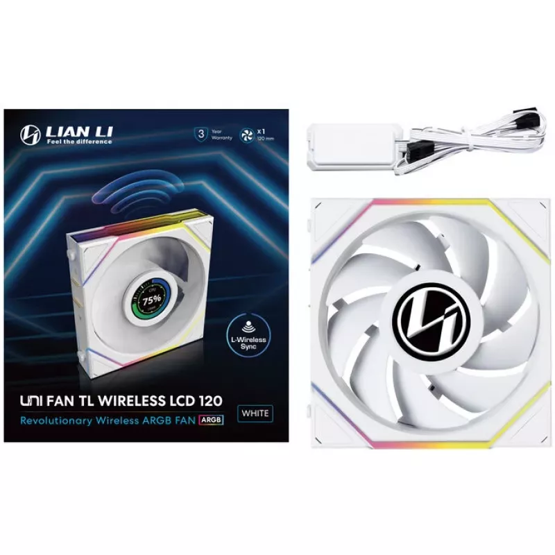 Lian Li UNI FAN TL Wireless LCD 120 biały — wentylator PWM 120 mm z bezprzewodowym kontrolerem LCD