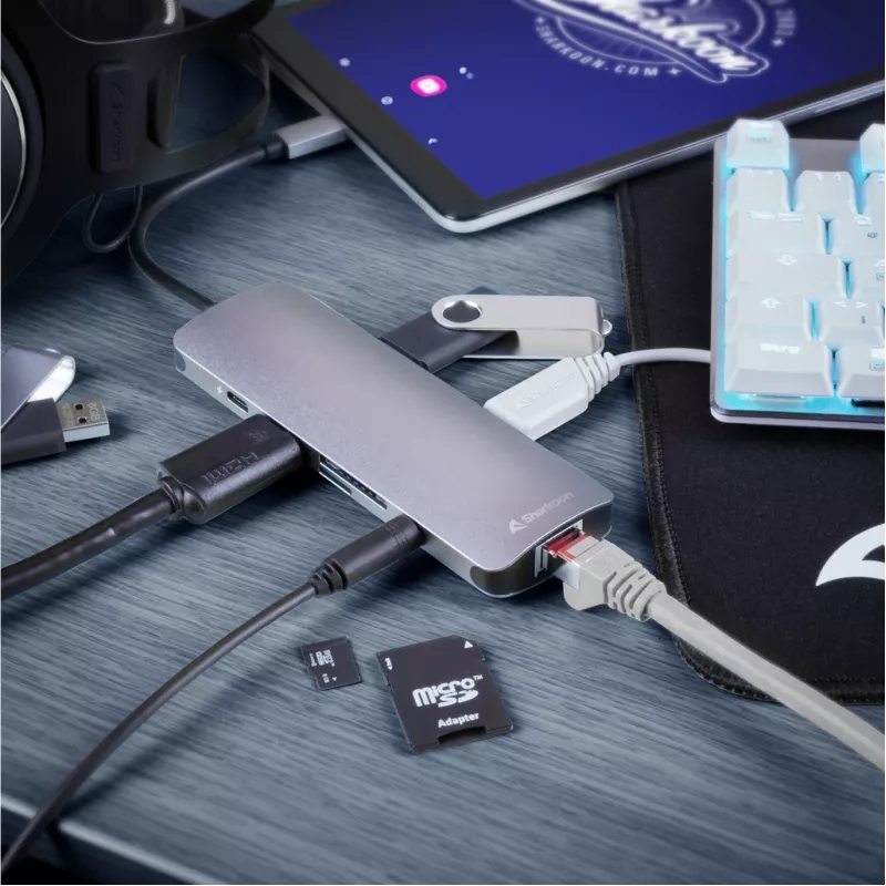 Sharkoon USB 3.0 Type C Combo Adapter interfejsy/karty adaptera HDMI, RJ-45, USB 3.2 Gen 1 (3.1 Gen 1)