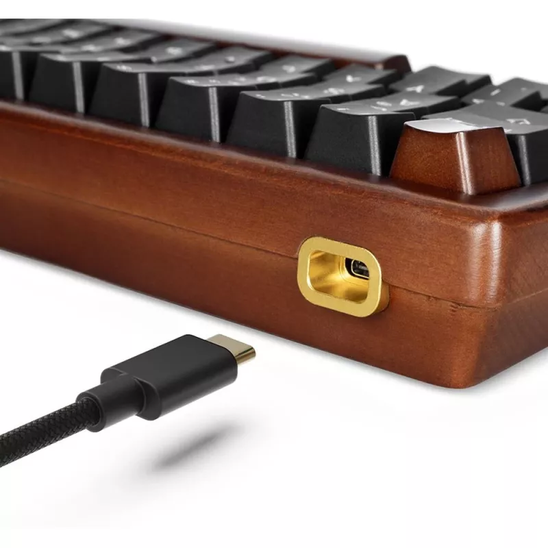 Klawiatura Sharkoon 100068100 biurowa USB QWERTZ niemiecka drewno 61 klawiszy RGB LED