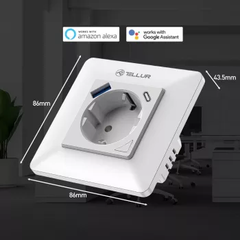 Inteligentna wtyczka ścienna WiFi Tellur TLL331531 — 3600W 16A, pilotów Wi‑Fi