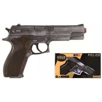 Pistolet na rzutki Pulio Police metaliczny GONHER 45/1 15545/1 — wykończenie metaliczne, zabawkowy pistolet jednostrzałowy