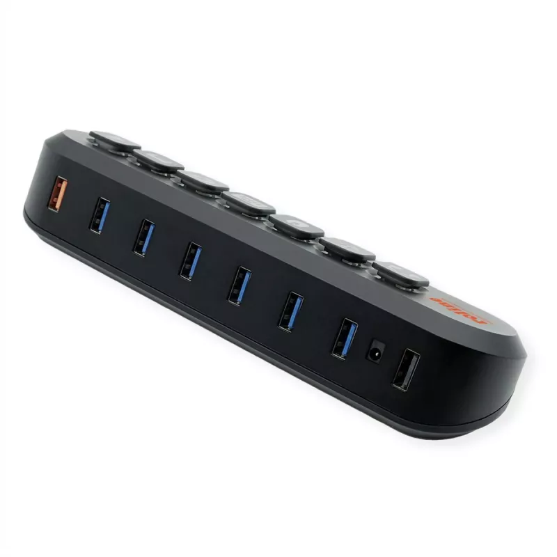 ROLINE USB 3.2 Gen 1 Hub, 7-portowy, wymienne przyciski, kabel złącza typu A
