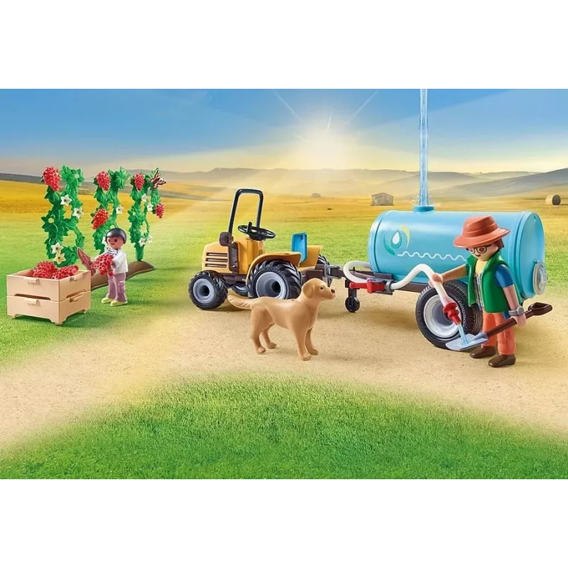 Playmobil 71442 Country: Traktor z przyczepą i zbiornikiem na wodę Świeże zbiory w gospodarstwie Nauka o środowisku Zabawa w odgrywanie ról Zestaw