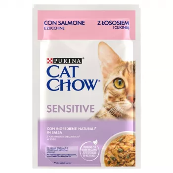 Purina Cat Chow Sensitive Gig z łososiem i cukinią w sosie - Mokra karma dla kotów - 85 g