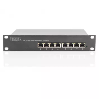 DIGITUS Gigabit Ethernet PoE Switch 8‑port PoE+ 10 inch rack, zasilanie PoE do 80 W