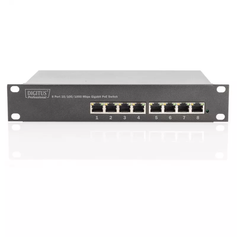 DIGITUS Gigabit Ethernet PoE Switch 8‑port PoE+ 10 inch rack, zasilanie PoE do 80 W