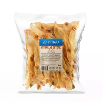 Przysmaki dla psów PETMEX Uszy królika 500 g — naturalne przysmaki z ucha królika, dentystyczne, bez zbóż i cukru