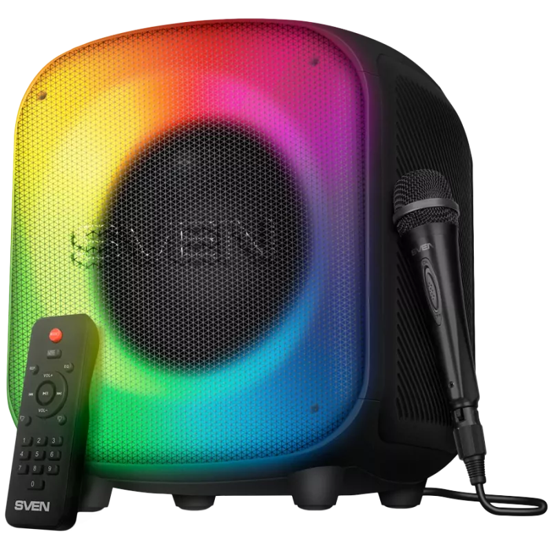 Głośnik SVEN PS-555, czarny, moc wyjściowa 65 W (RMS), TWS, Bluetooth, USB, microSD, pilot, bateria litowa