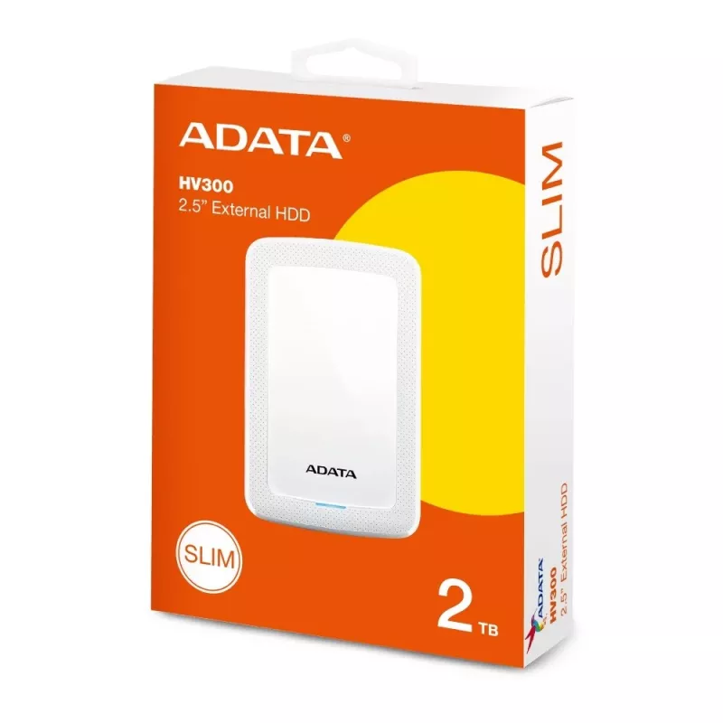 ADATA HV300 - Dysk twardy - 2 TB - zewnętrzny (przenośny) - USB 3.1 - 256-bitowe szyfrowanie AES - Biały