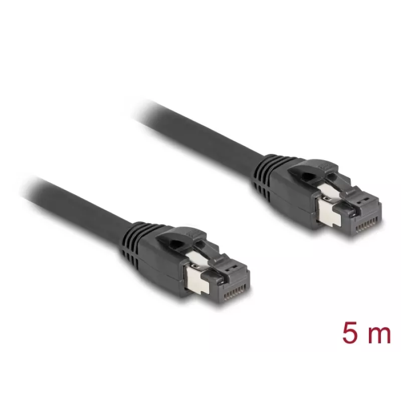 Delock - Kabel sieciowy - RJ-45 (M) do RJ-45 (M) - 5,0 m - 7,5 mm - S/FTP - CAT 8.1 - bezhalogenowy, Snagless, do 40 Gb/s szybkości transmisji danych - czarny (80236)